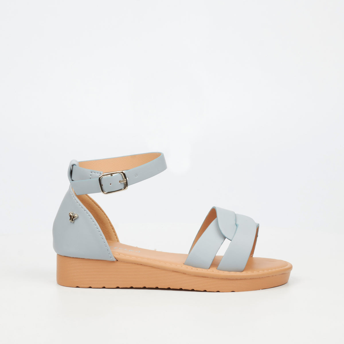 Blue Flutterby Girls Luna 2 kids sandals by Butterfly Feet with closed-toe design and adjustable straps.
