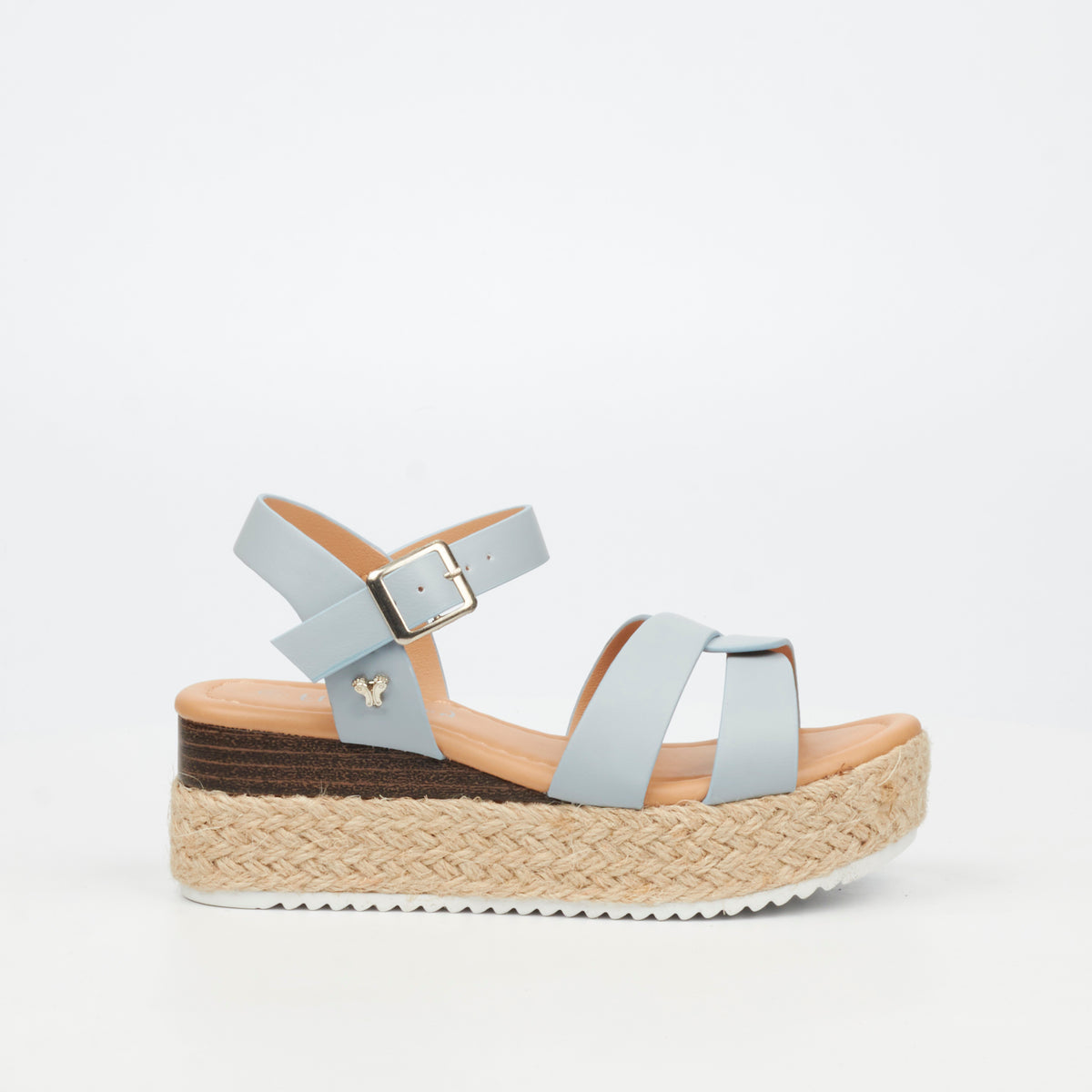 Girls' Flutterby Maggie 1 blue kids sandals by Butterfly Feet, featuring open-toe design and adjustable straps.