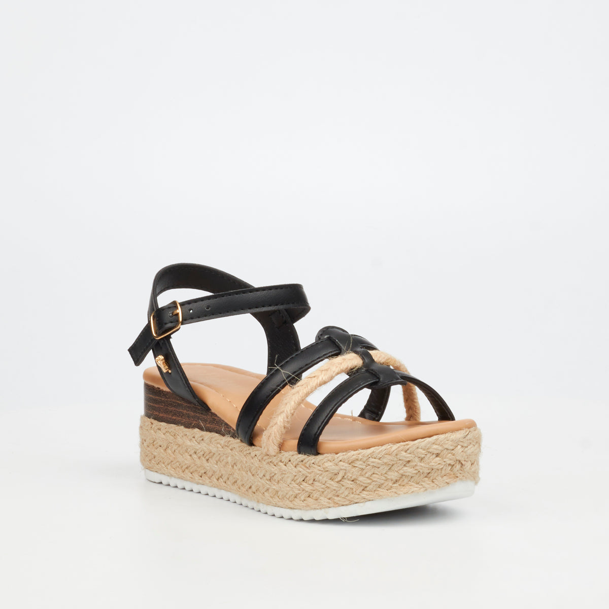 Black Flutterby Girls Maggie 2 kids sandals by Butterfly Feet, featuring open-toe design and adjustable straps.