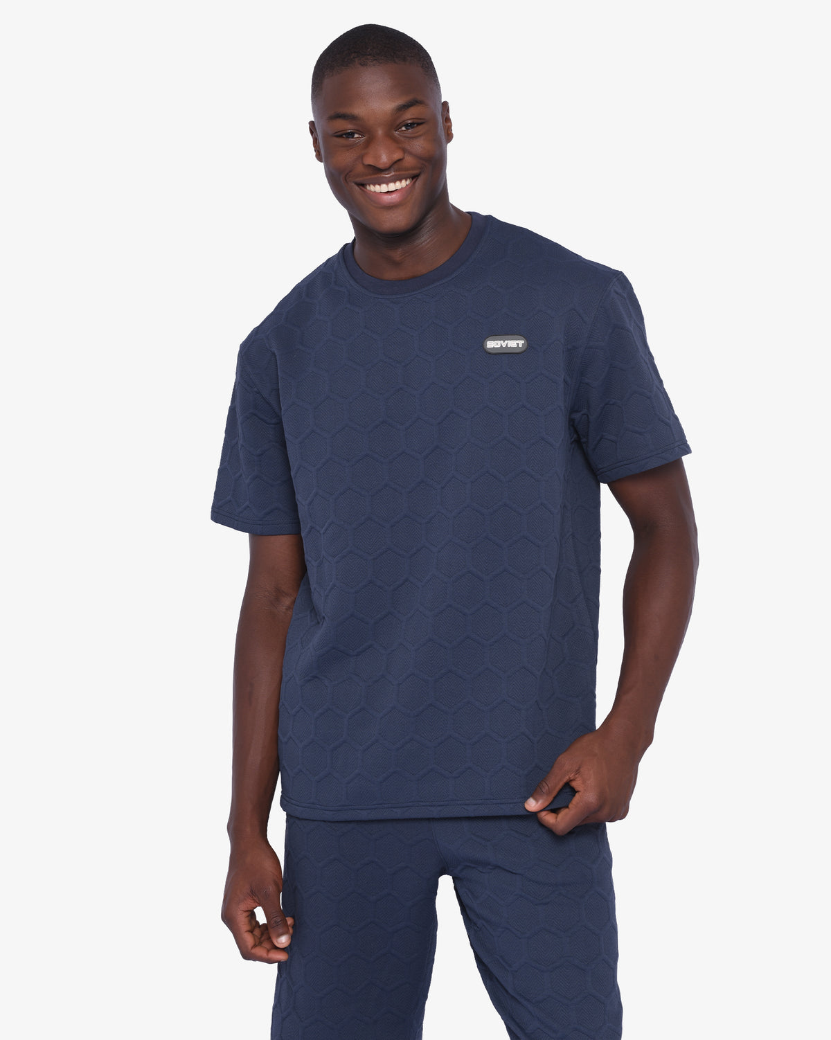 SOVIET Clark 2 Box men's T-shirt in midnight black, front view with graphic box logo detail