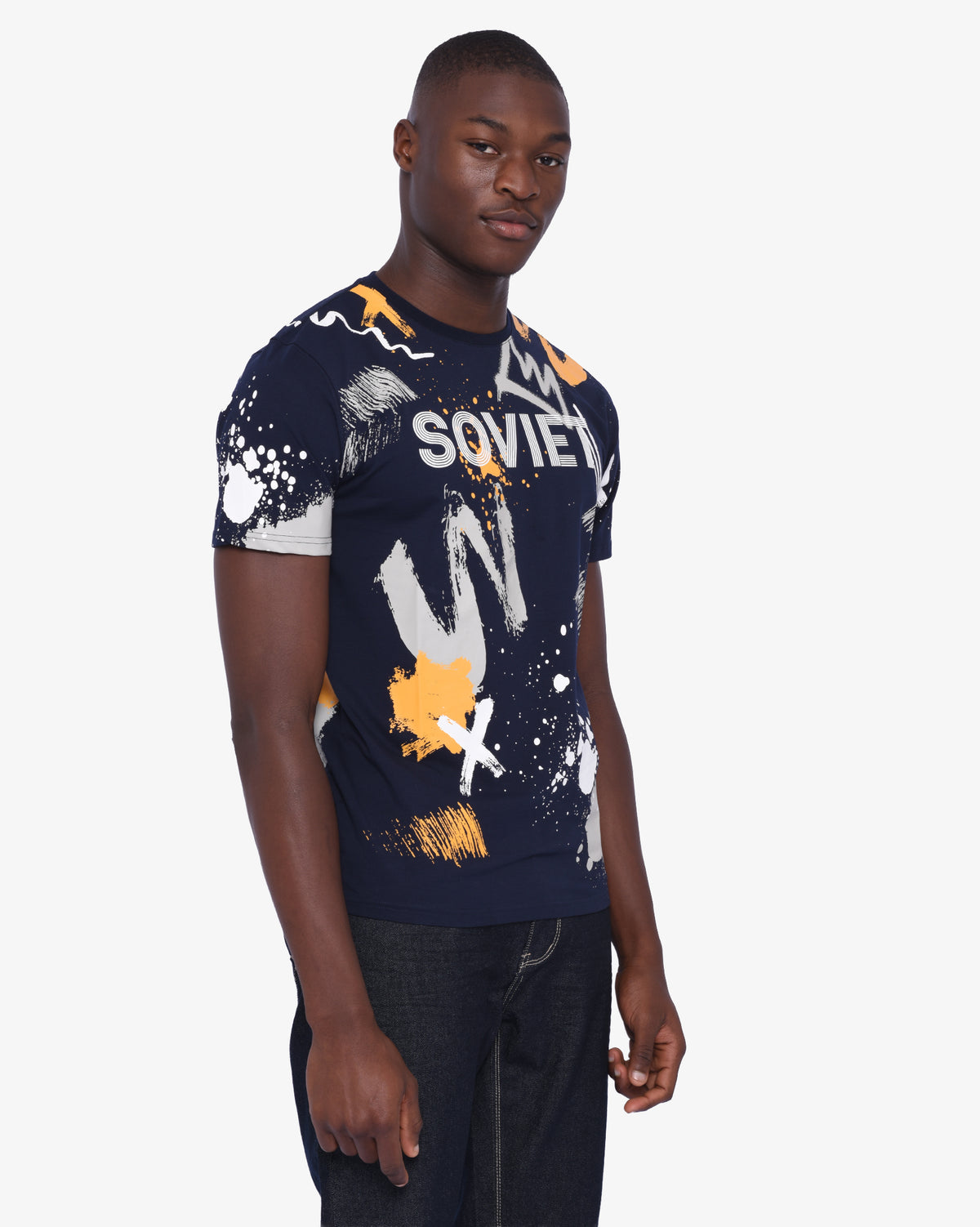 SOVIET Ignite men's navy T-shirt with graphic logo print on the front