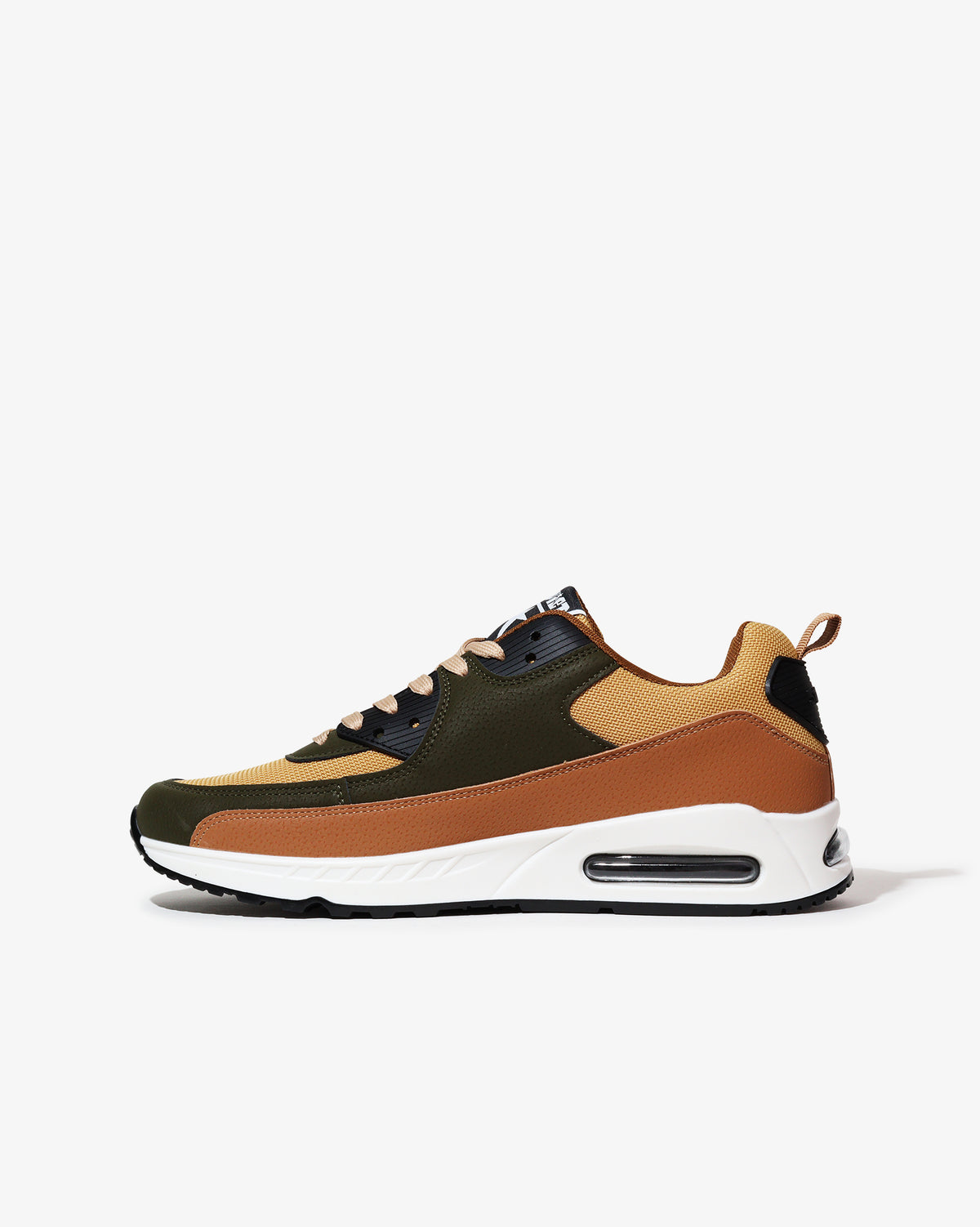 Soviet Kirk men's sneakers in khaki, olive, brown, and black with stylish design and laced closure.