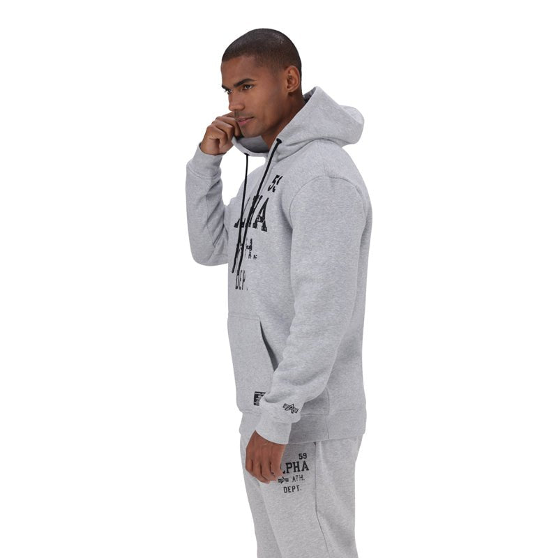 Alpha ALPHA men's hoodie in melange fabric, featuring a relaxed fit and branded logo on the front.