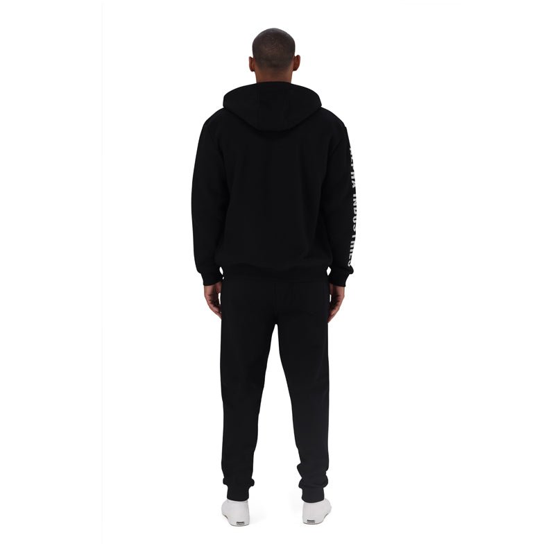 Black Alpha ATH Dept men's track pants with athletic fit, featuring a comfortable elastic waistband and sleek design.