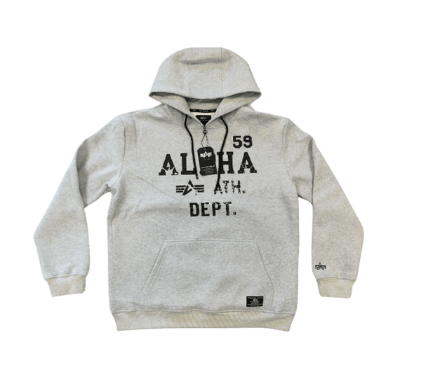 Alpha men's melange hoodie from the CM Ath Dept collection, shown in a relaxed fit with a soft, textured fabric.