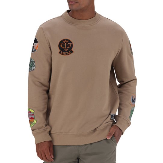 Beige Alpha Flying 59 Crew Sweat for men, showing the casual crewneck sweater with subtle branding and soft fabric.
