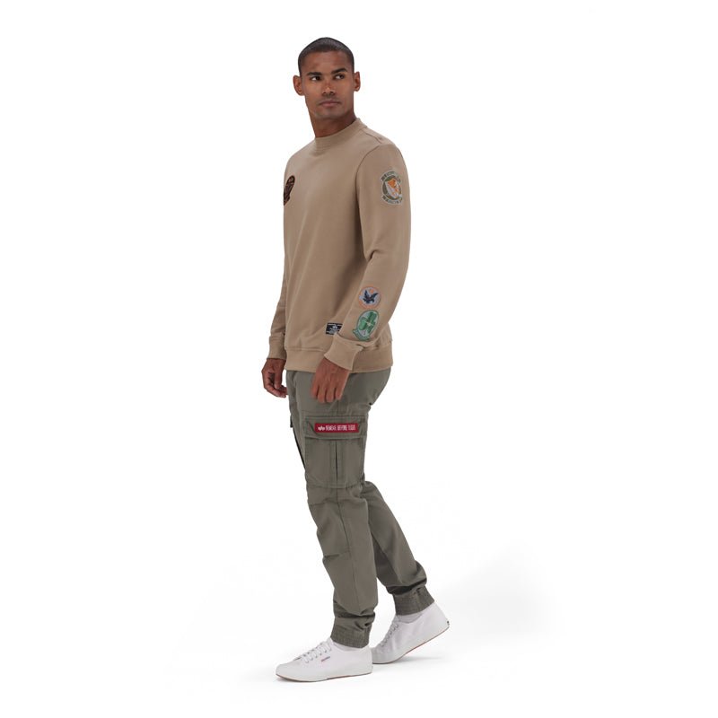 Beige Alpha Flying 59 Crew Sweat for men, casual crewneck sweater with a relaxed fit, made by ALPHA.