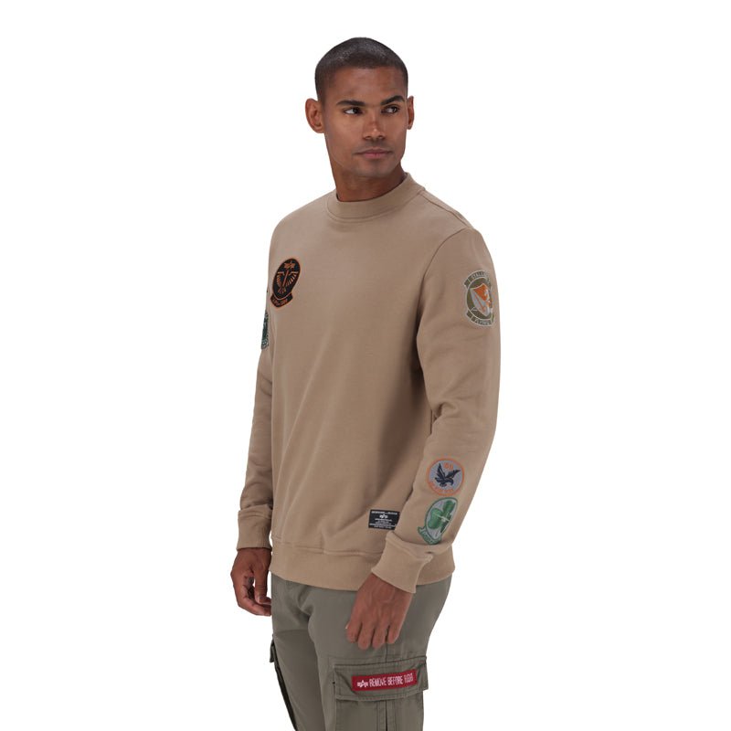 Beige Alpha Flying 59 Crew Sweater for men, stylish casual sweatshirt with a comfortable fit and brand logo detail.