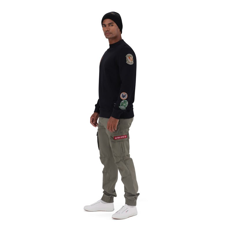 Black Alpha Flying 59 Crew Sweat for men, showing the relaxed fit and classic crew neckline, made from comfortable fabric.