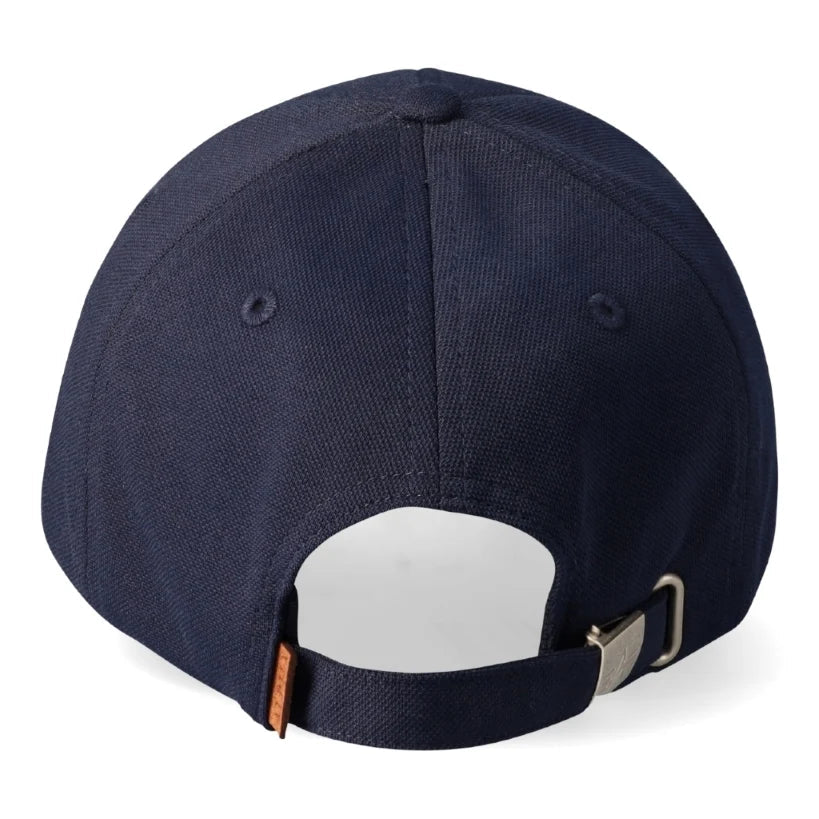 Navy Alpha Label Peak Cap for men, casual headwear with adjustable strap and branded logo, stylish and comfortable.
