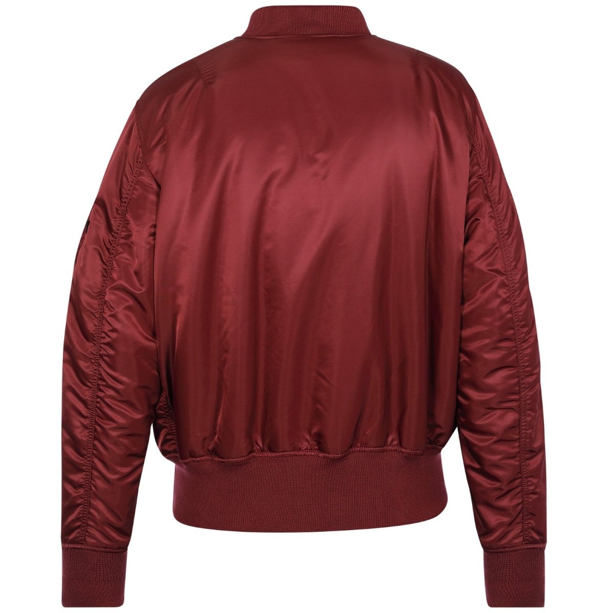 Unisex Alpha MA-1 Classic Jacket in dark cherry color, featuring a bomber style with ribbed cuffs and collar.