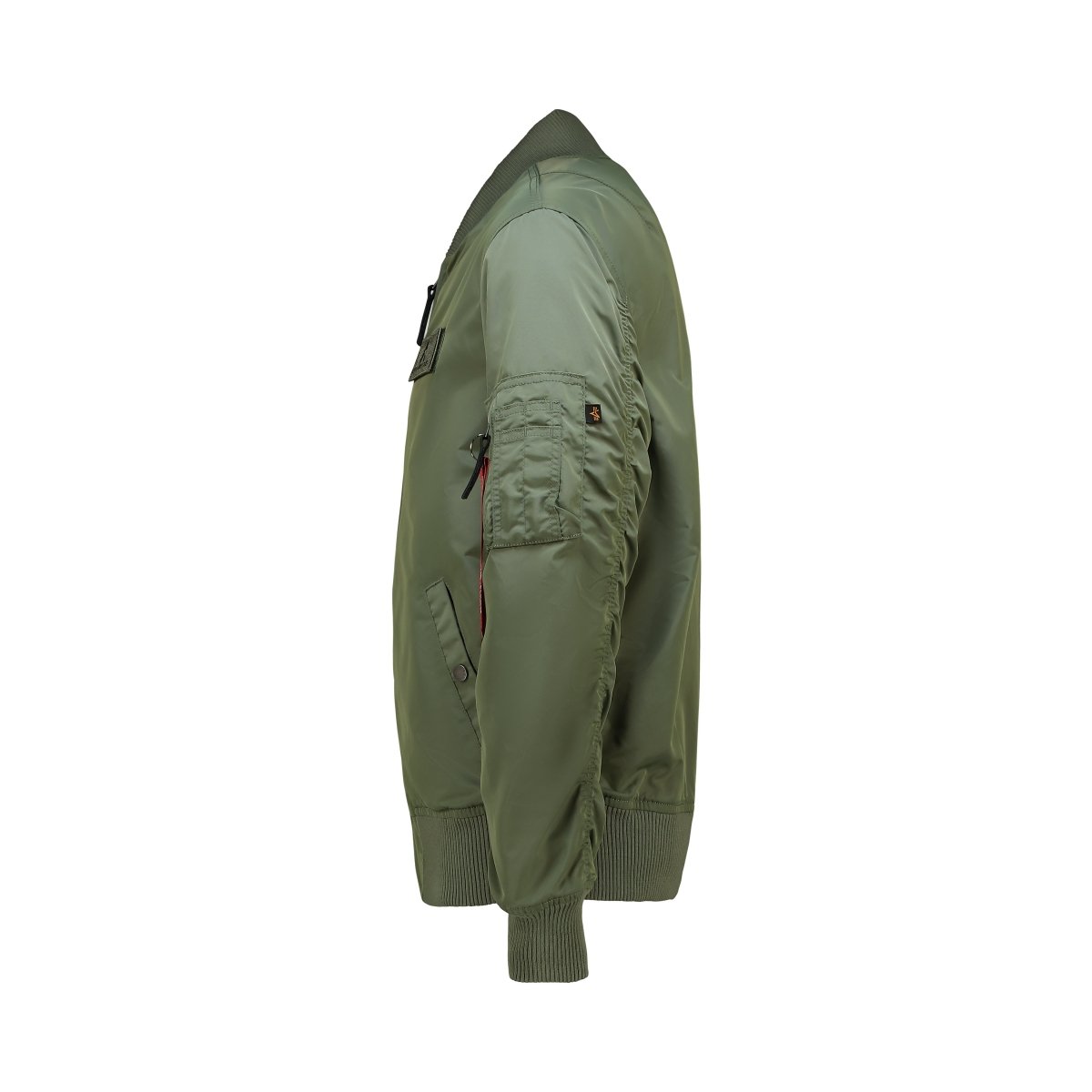 Unisex Alpha MA-1 TT jacket in sage green, featuring a sleek bomber style with ribbed cuffs and collar.