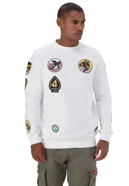 ALPHA CM MULTI BADGE CREW SWEAT WHITE - Shazem