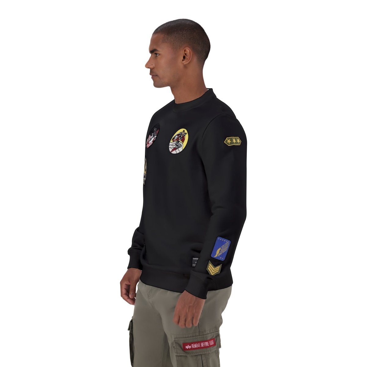 Alpha Multi Badge Crew Sweat Black - Shazem - MENS SWEATER - ALPHA