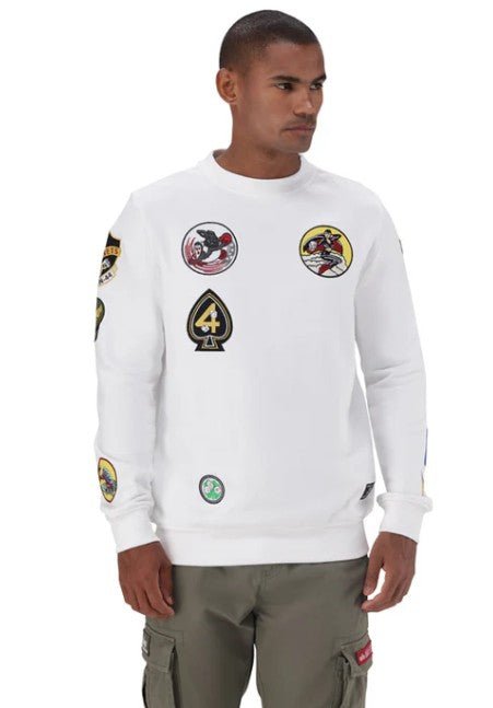Alpha Multi Badge Crew Sweat White - Shazem - MENS SWEATER - ALPHA