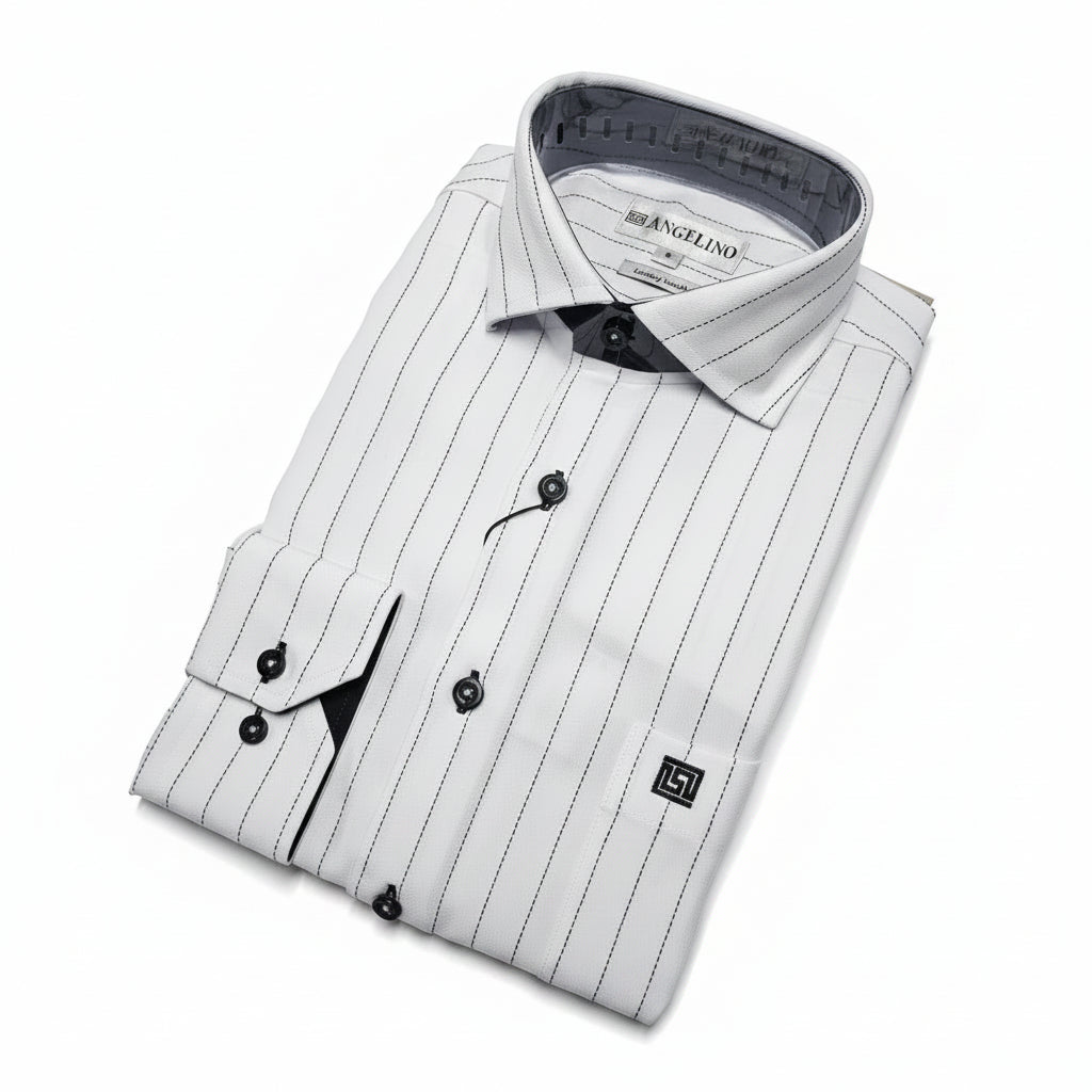 Angelino Shirt White/Black (ART121) - Shazem - MENS SHIRTS - ANGELINO