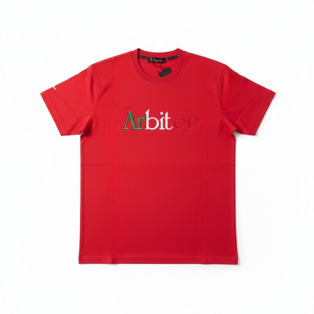 Red Arbiter Alfonso men's T-shirt featuring a classic fit and bold design, made from comfortable cotton fabric.