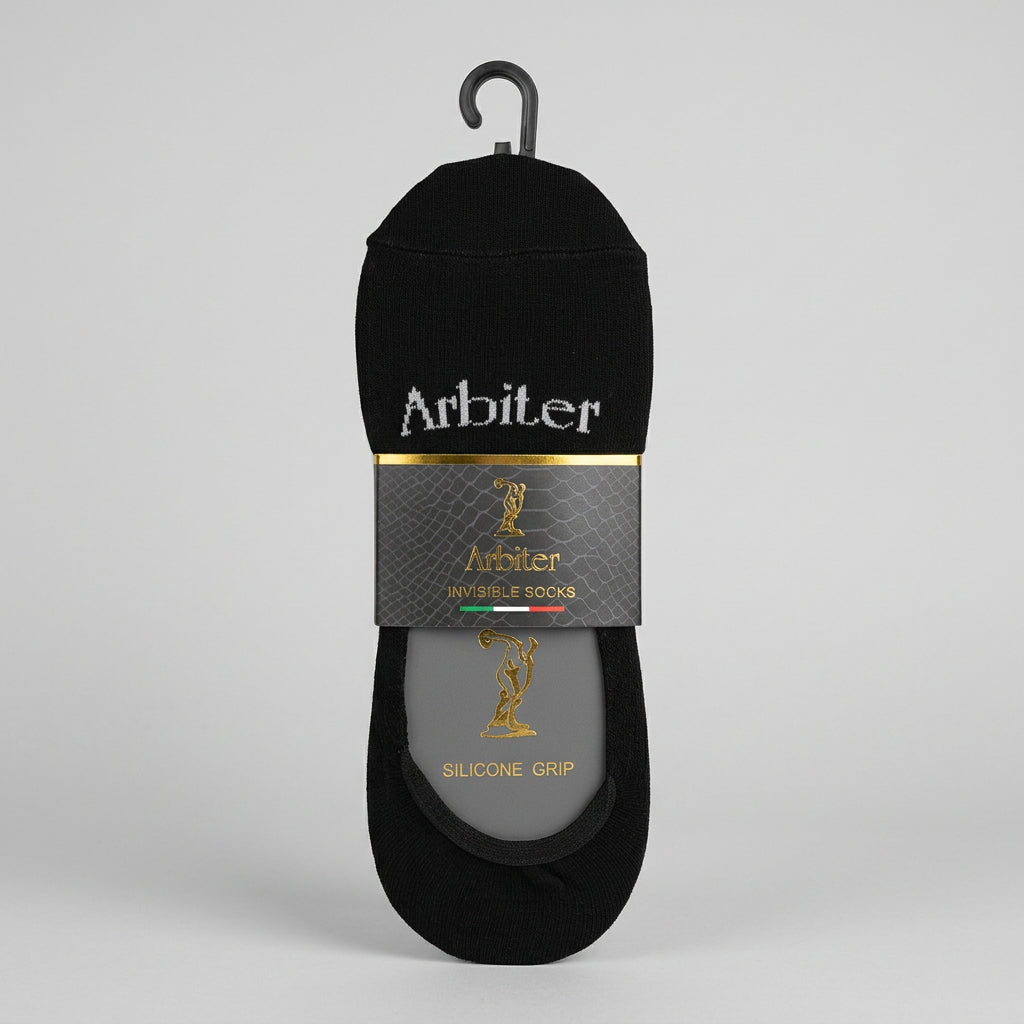 Black men's Arbiter Secret Socks with subtle pattern, comfortable fit, and soft fabric for everyday wear.
