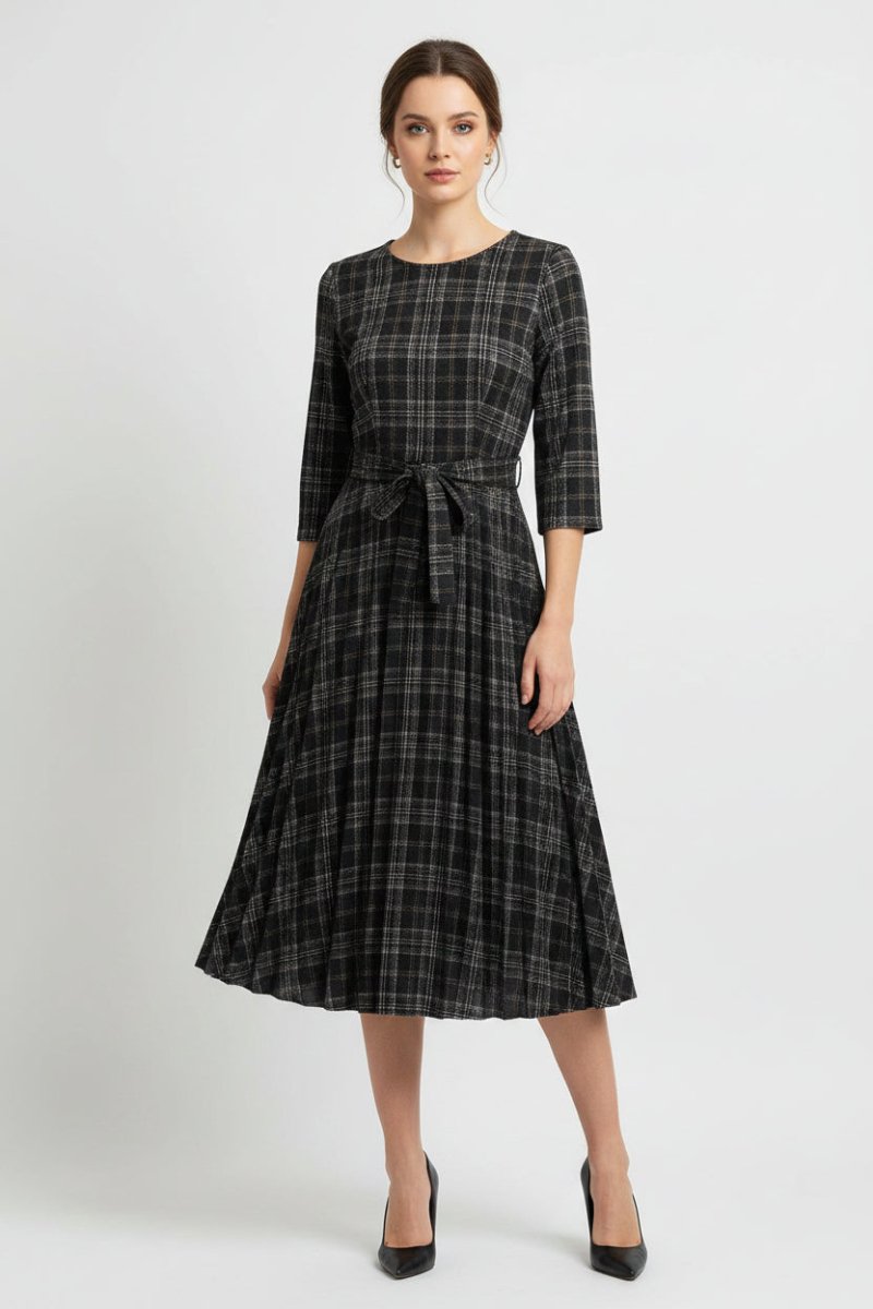 Bouchara 3/4 Sleeve Assymetric Maxi Closed Stitch Pleated Fl - Shazem - WOMENS DRESSES - BOUCHARA