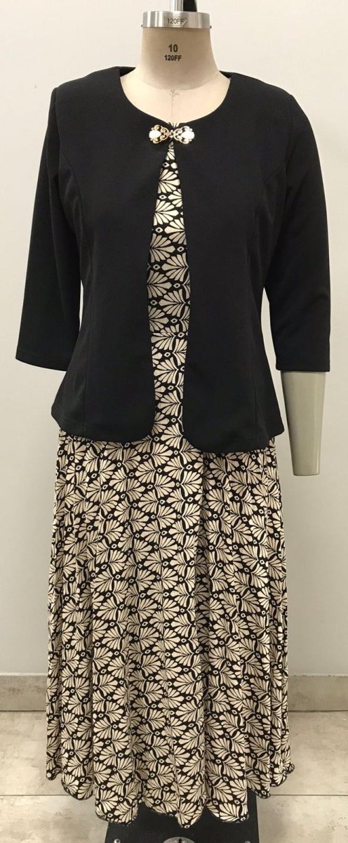 Bouchara women's 3/4 sleeve dress jacket with a fancy clasp and printed pleat details, stylish and elegant.