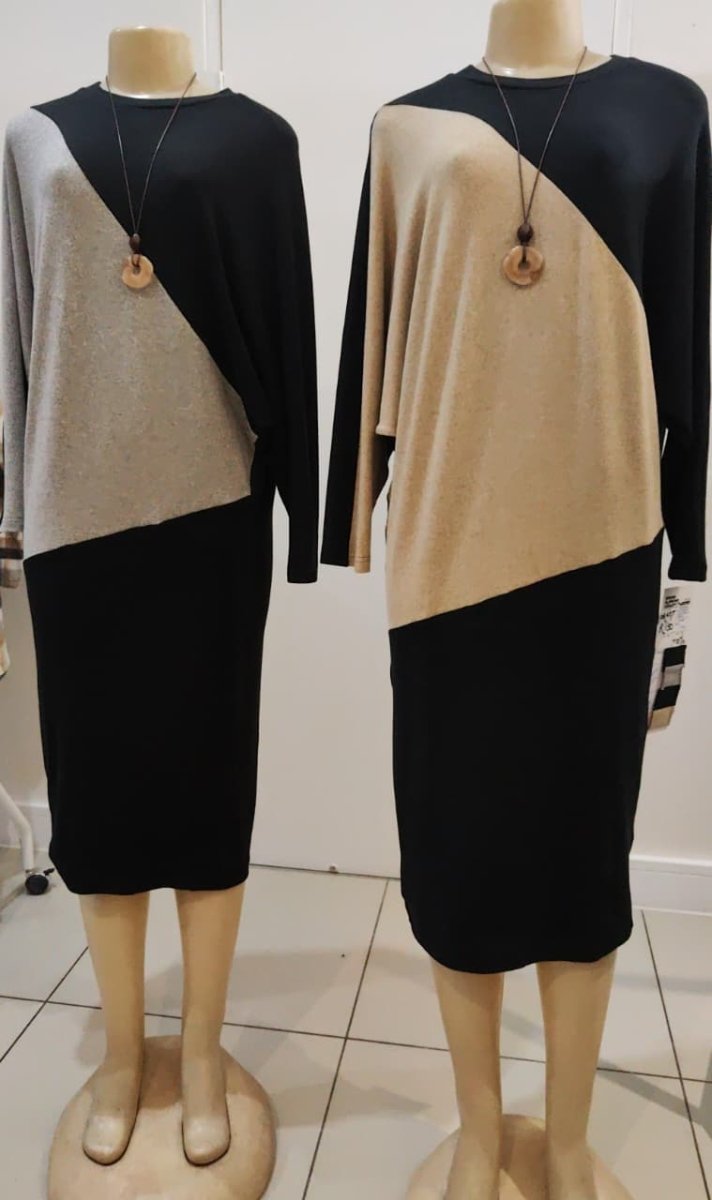 Bouchara women's asymmetric colour block dress in grey and black, stylish and modern for everyday wear.