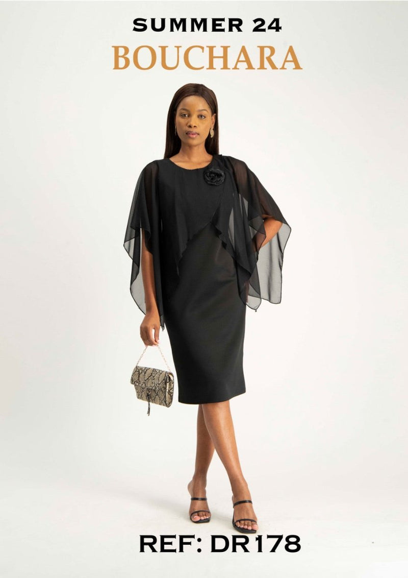 Black women's dress from Bouchara DR178, featuring a stylish and elegant design with a fitted silhouette and classic neckline.