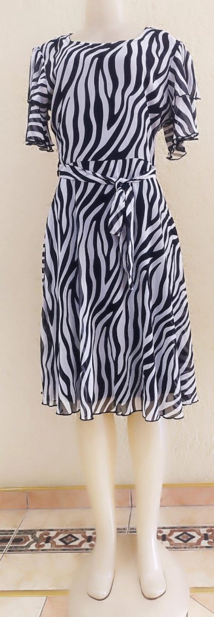 Bouchara DR335 Dress Black-White Lurex (Double Frill Sleeve/ - Shazem - WOMENS DRESSES - BOUCHARA