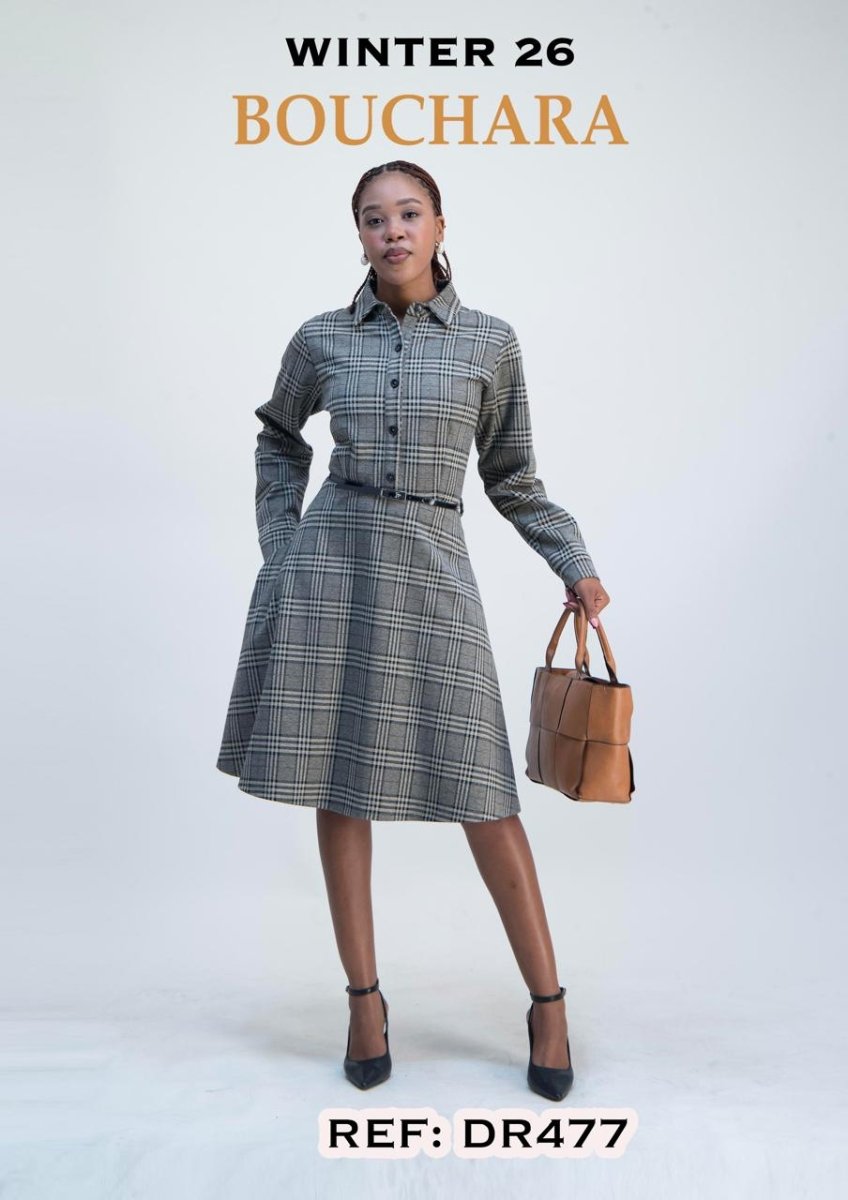 Bouchara Dress (DR477) Stone/Black - Shazem - WOMENS DRESSES - BOUCHARA