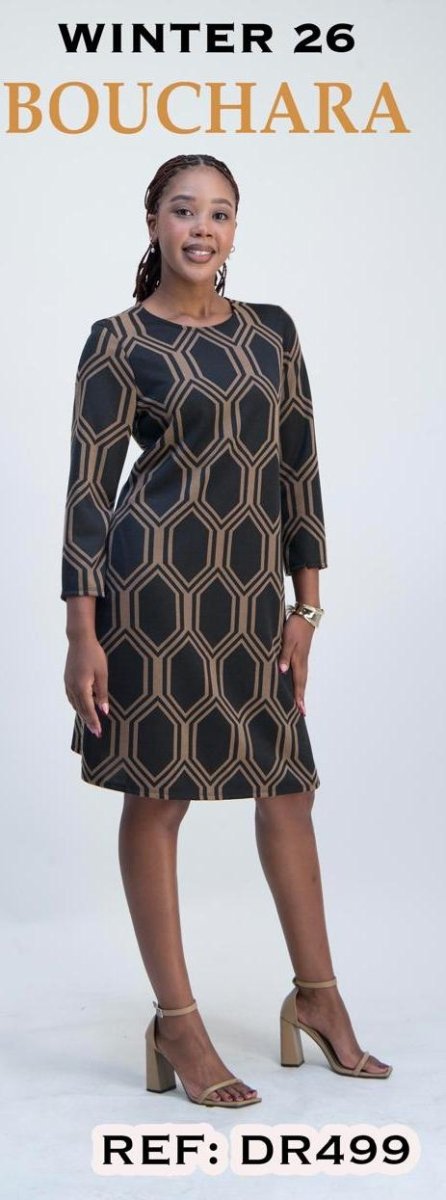 Bouchara Dress (DR499) Camel/Choc - Shazem - WOMENS DRESSES - BOUCHARA
