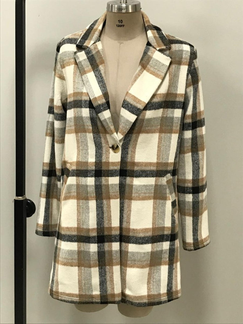 Bouchara JK18 Jacket Cream Check (Melton) - Shazem - WOMENS JACKETS - BOUCHARA