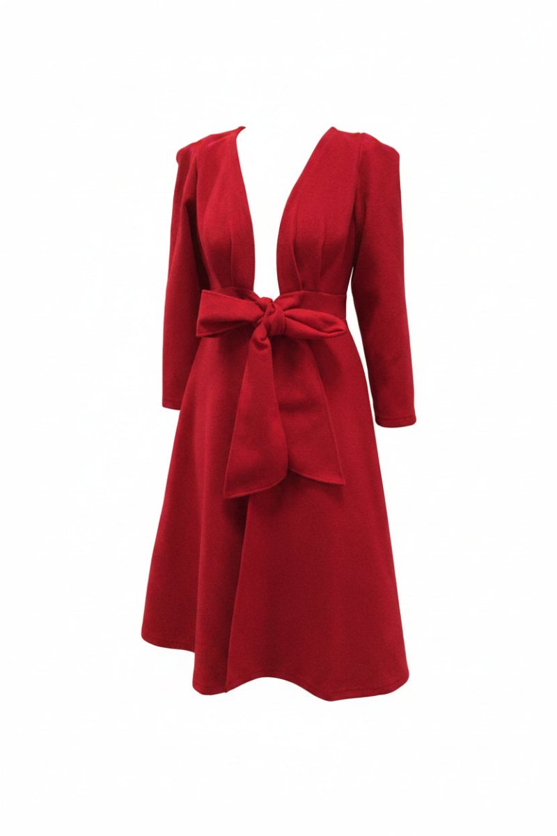 Red Bouchara Long Melton Jacket for women, stylish and warm, featuring a tailored fit and classic design.