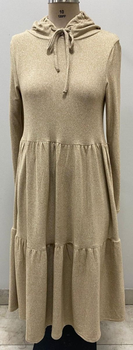 Bouchara women's long sleeve French knit tiered casual hoodie dress in soft fabric with relaxed fit and stylish design.