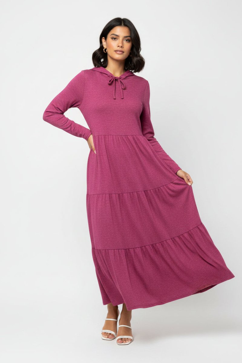 Bouchara Long Sleeve French Knit Tiered Casual Hoodie Dress - Shazem - WOMENS DRESSES - BOUCHARA