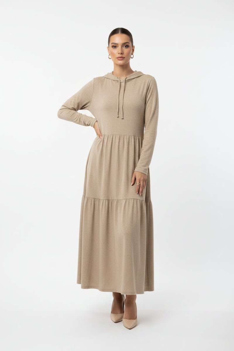 Bouchara Long Sleeve French Knit Tiered Casual Hoodie Dress - Shazem - WOMENS DRESSES - BOUCHARA