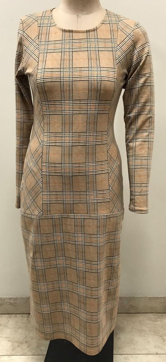 Bouchara women's long sleeve caramel ponti dress, stylish and fitted, perfect for casual or semi-formal occasions.