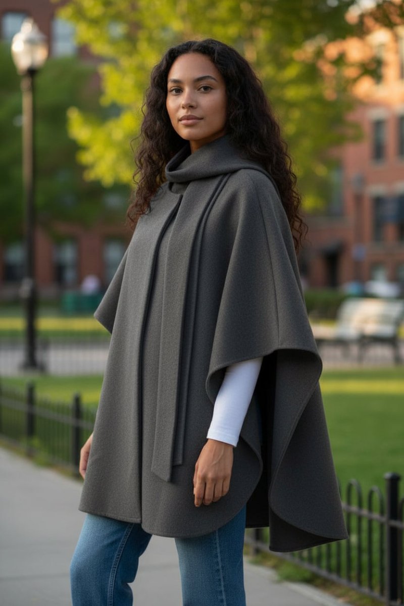 Bouchara Melton Poncho Charcoal (JK71) - Shazem - WOMENS JACKETS - BOUCHARA