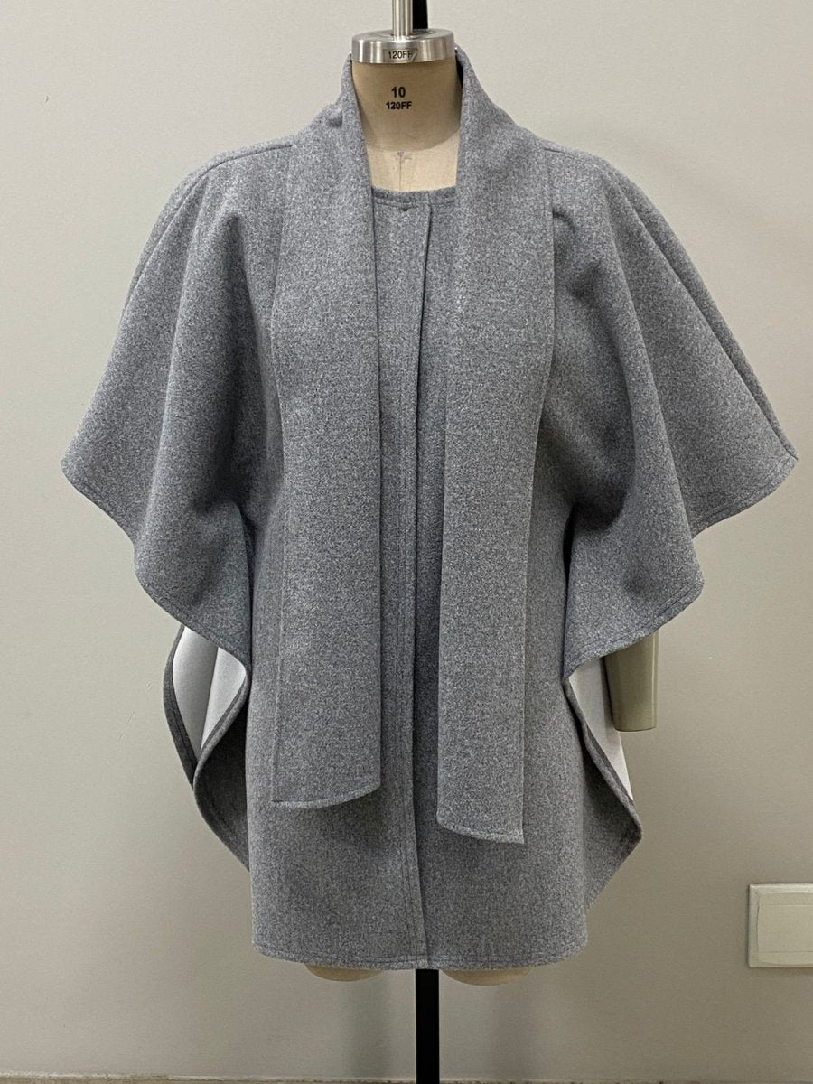 Charcoal Bouchara Melton poncho for women, stylish and warm outerwear with a soft textured fabric, designed for casual wear.
