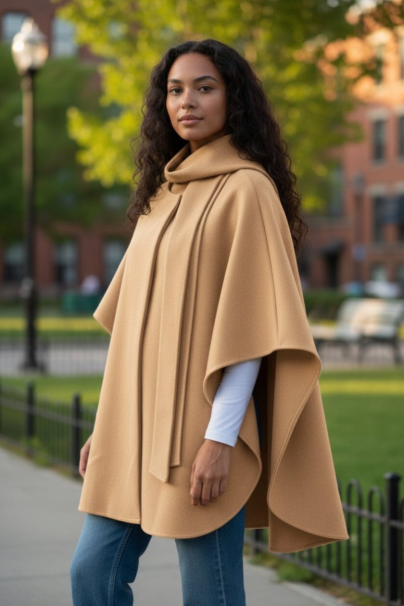 Bouchara Melton Poncho Oatmeal (JK71) - Shazem - WOMENS JACKETS - BOUCHARA