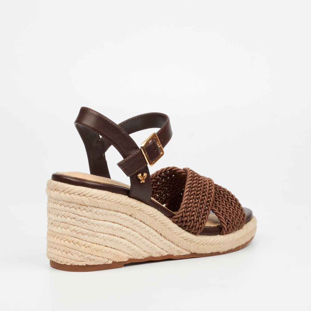 Womens Butterfly Feet Escada 2 Wedge Chocolate sandals with open toes and ankle straps, stylish women's footwear in rich chocolate color.