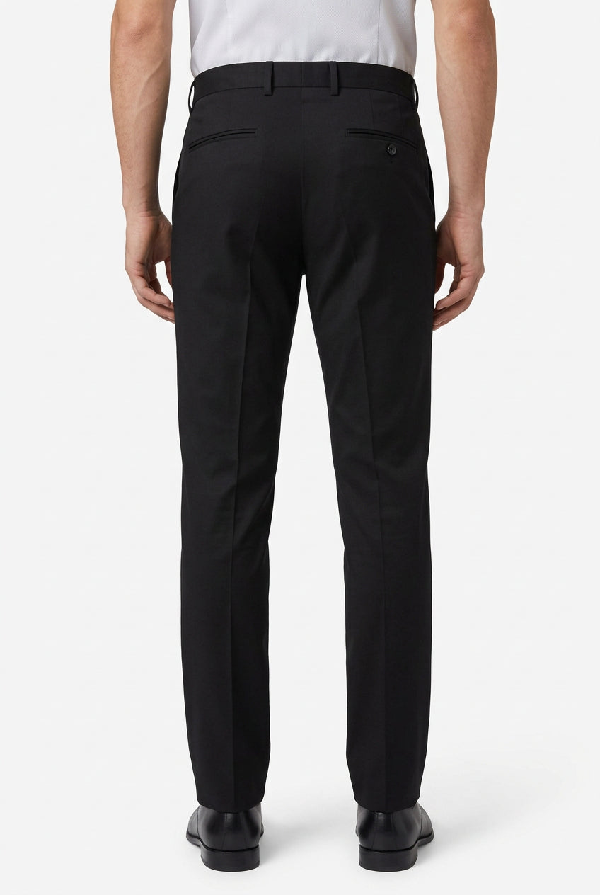 Black Dino men's formal trousers made of poly-viscose fabric, shown in a professional front view.