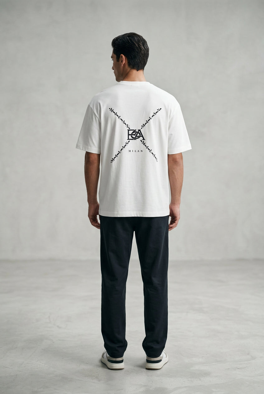 White BA6 Matilo men's T-shirt displayed flat, showcasing the classic crew neck and clean design on a plain background.