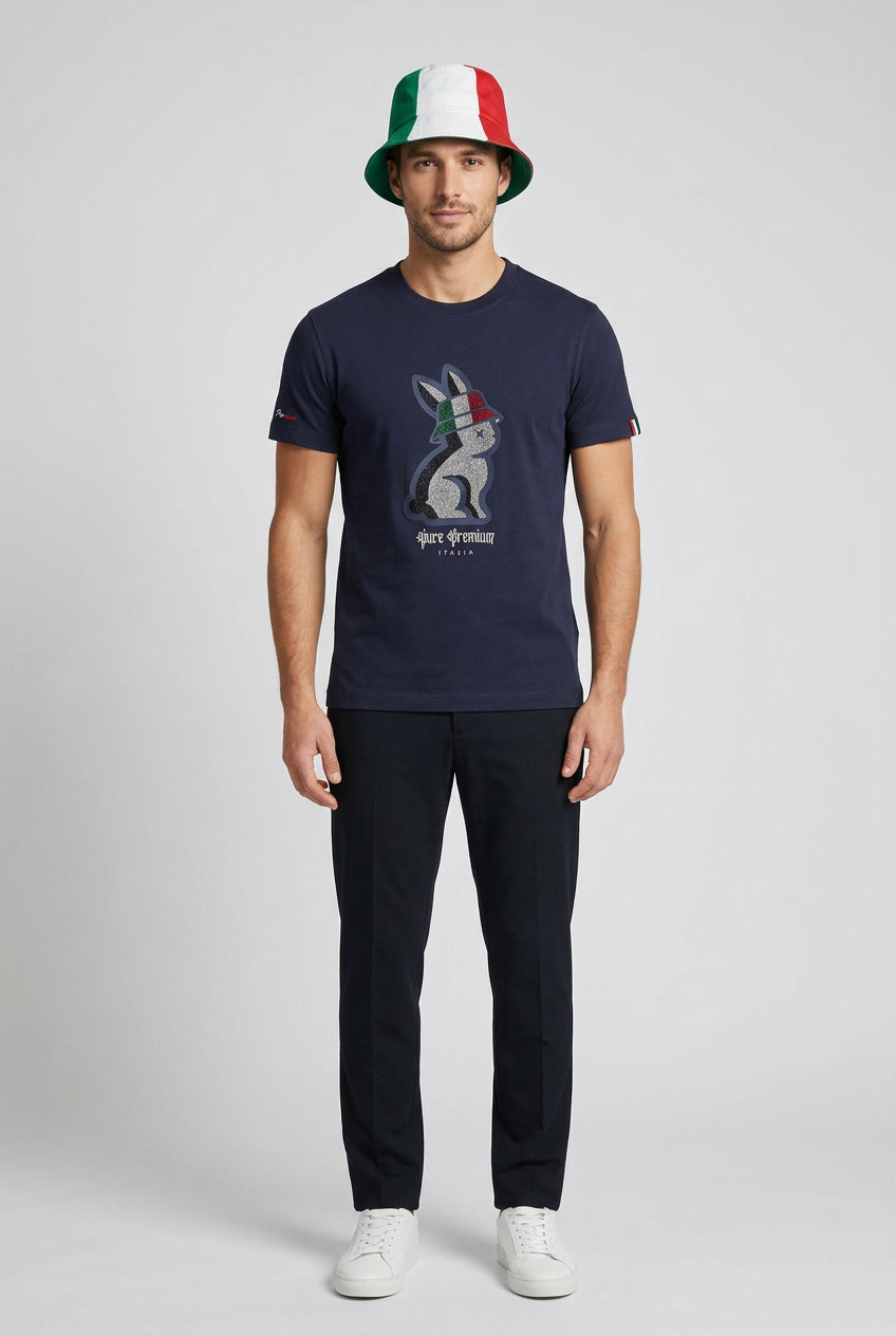 Navy Pure Premium Aria T-shirt for men, casual fit, soft cotton fabric, front view showing classic crew neck design.
