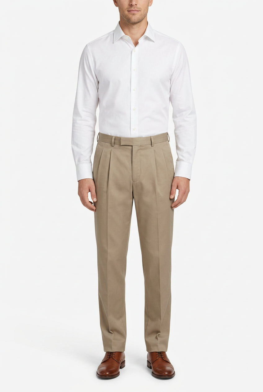 Dino 1078 khaki poly-viscose men's formal trousers with a tailored fit and classic design, suitable for professional attire.
