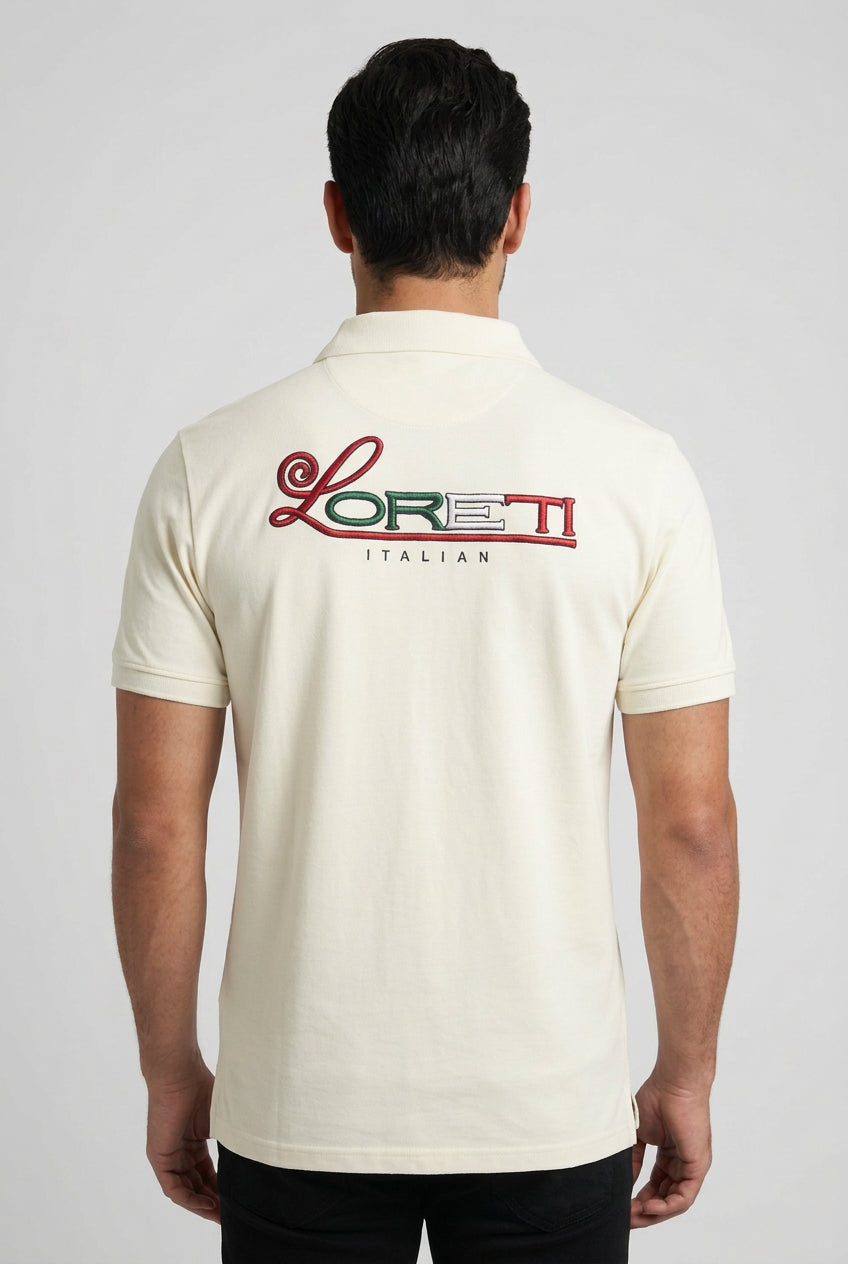 Loreti Rosso Golfer White men's golf shirt with a classic collar and short sleeves, displayed on a plain background.