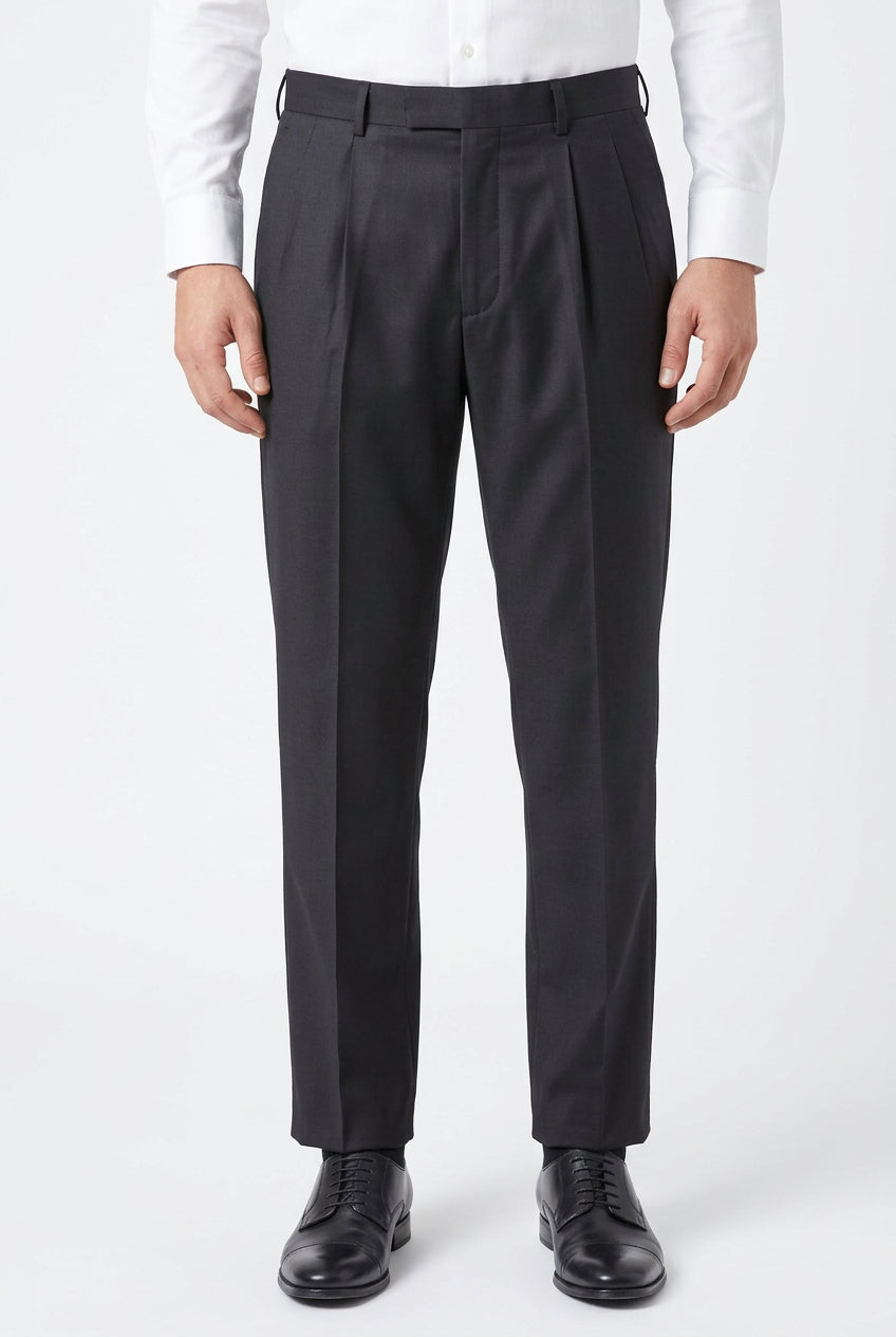Black Dino 1078 poly-viscose men's formal trousers displayed on a hanger with a tailored fit and classic design.