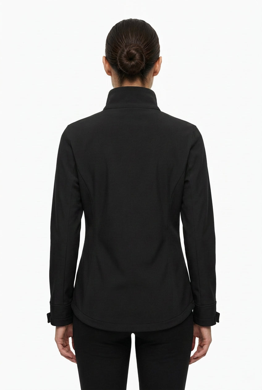 Black women's AAZIES Le Mariya Jacket (ASK-1358) with a sleek, fitted design and stylish collar, shown on a model.