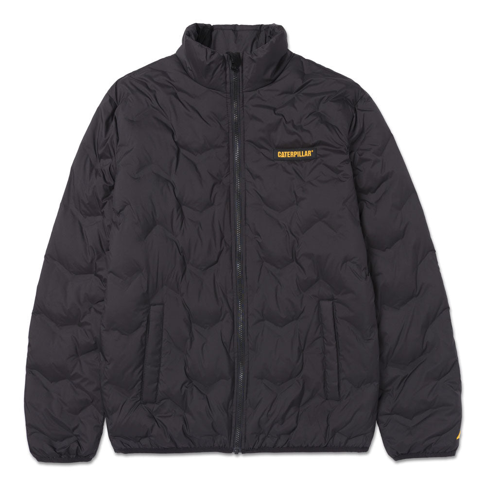 Men's Caterpillar medium weight insulated jacket with a quilted design, featuring a front zipper and stand collar for warmth.