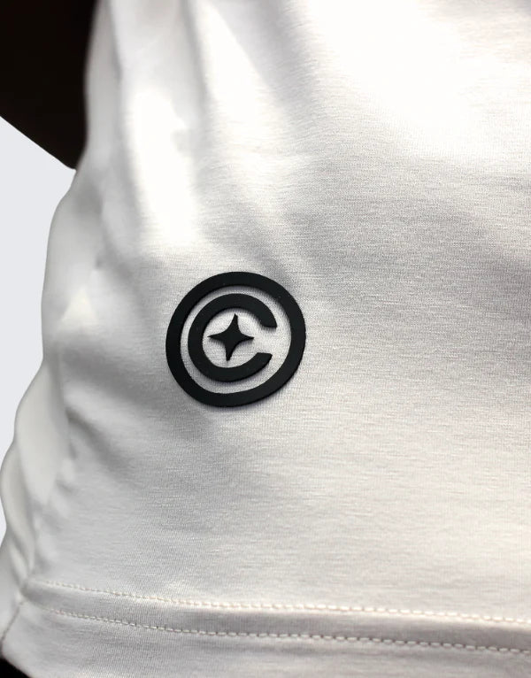 Beige Covali Boss Tee for men, casual T-shirt with a relaxed fit, featuring a subtle logo on the front.