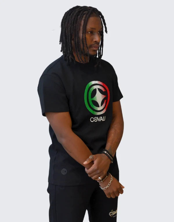 Black Covali Capita T-shirt for men, casual fit with short sleeves and classic crew neck, made from soft cotton fabric.
