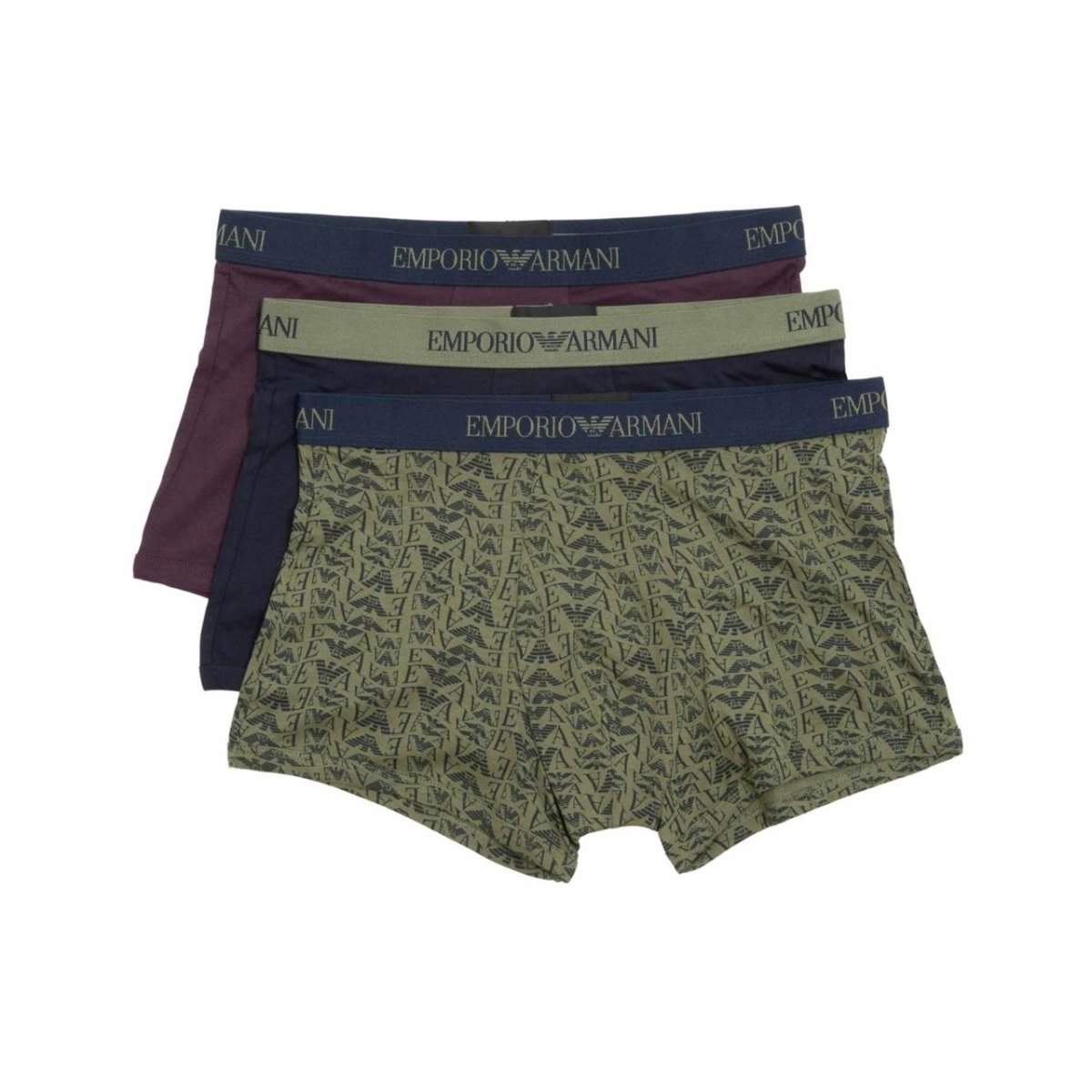 Emporio Armani 3Pk Trunk Green/Burgundy/Black - Shazem - MENS UNDERWEAR - EMPORIO ARMANI